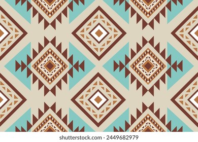 Patrón sin fisuras de Vector tribal navajo. Adorno nativo americano. Estilo étnico de decoración suroccidental. Adorno geométrico Ikat Boho. Vector sin patrón. Manta mexicana, alfombra. Alfombra tejida