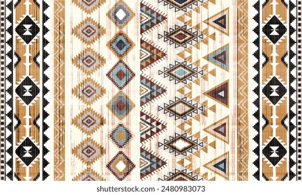 Patrón sin fisuras de Vector tribal navajo. Adorno nativo americano. Estilo étnico de decoración suroccidental. Adorno geométrico boho. Vector sin patrón. Manta mexicana, alfombra. Ilustración de alfombra tejida