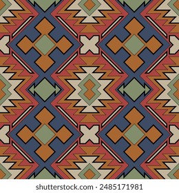 Navajo tribal vector seamless pattern. Native American ornament. Ethnic South Western decor style. Boho geometric ornament. Vector seamless pattern. Mexican blanket, rug. Woven carpet