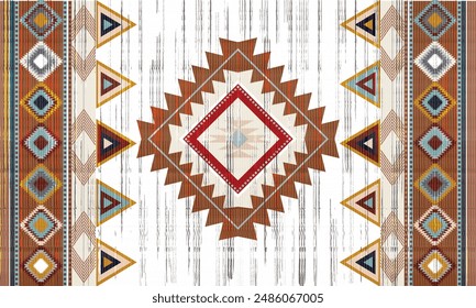 Patrón sin fisuras de Vector tribal navajo. Adorno nativo americano. Estilo étnico de decoración suroccidental. Adorno geométrico boho. Vector sin patrón. Manta mexicana, alfombra. Ilustración de alfombra tejida