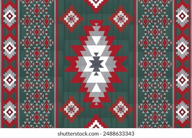 Navajo tribal vector seamless pattern. Native American ornament. Ethnic South Western decor style. Ikat Boho geometric ornament. Vector seamless pattern. Mexican blanket, rug. Woven carpet
