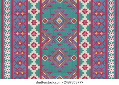 Navajo tribal vector seamless pattern. Native American ornament. Ethnic South Western decor style. Ikat Boho geometric ornament. Vector seamless pattern. Mexican blanket, rug. Woven carpet
