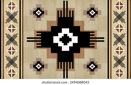 Patrón sin fisuras de Vector tribal navajo. Adorno nativo americano. Estilo étnico de decoración suroccidental. Adorno geométrico boho. Vector sin patrón. Manta mexicana, alfombra. Ilustración de alfombra tejida