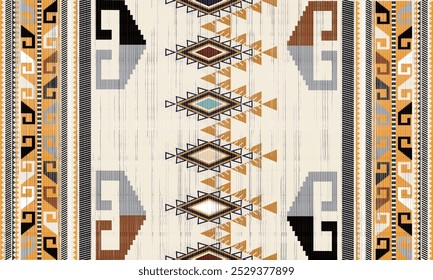 Navajo tribal vector seamless pattern. Native American ornament. Ethnic South Western decor style. Boho geometric ornament. Vector seamless pattern. Mexican blanket, rug. Woven carpet illustration	
