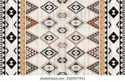 Patrón sin costuras de Vector tribal navajo. Ornamento nativo americano. Estilo étnico de decoración suroeste. Adorno geométrico boho. Patrón sin fisuras de Vector. Manta mexicana, alfombra. Ilustración de alfombra tejida	
