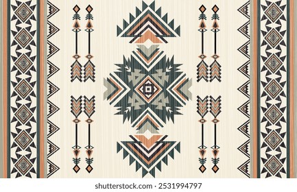 Navajo tribal vetor padrão sem emenda. Ornamento nativo americano. Estilo de decoração étnica do sudoeste. Ornamento geométrico boho. Padrão sem emenda do vetor. Cobertor mexicano, tapete. Ilustração de tapete tecido