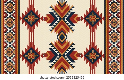 Navajo tribal vetor padrão sem emenda. Ornamento nativo americano. Estilo de decoração étnica do sudoeste. Ornamento geométrico boho. Padrão sem emenda do vetor. Cobertor mexicano, tapete. Ilustração de tapete tecido