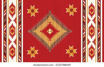 Navajo tribal vector seamless pattern. A bright and striking red . Boho geometric ornament. Vector seamless pattern