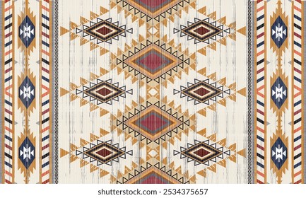 Patrón sin costuras de Vector tribal navajo. Ornamento nativo americano. Estilo étnico de decoración suroeste. Adorno geométrico boho. Patrón sin fisuras de Vector. Manta mexicana, alfombra. Ilustración de alfombra tejida	
