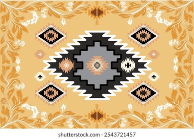 Navajo tribal vector seamless pattern. Native American  flora Damask ornament. Ethnic South Western decor style. Boho geometric ornament. Vector seamless pattern. Mexican blanket, rug. Woven carpet 