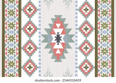 Navajo tribal vetor padrão sem emenda. Ornamento nativo americano. Estilo de decoração étnica do sudoeste. Ornamento geométrico de Ikat Boho. Padrão sem emenda do vetor. Cobertor mexicano, tapete. Tapete tecido