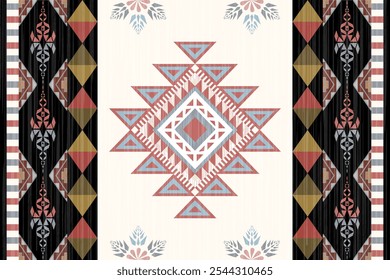Navajo tribal vector seamless pattern. Native American ornament. Ethnic South Western decor style. Ikat Boho geometric ornament. Vector seamless pattern. Mexican blanket, rug. Woven carpet