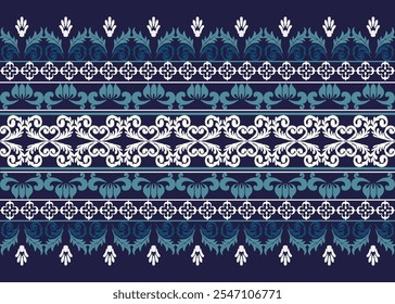 Patrón sin costuras de Vector tribal navajo.
Patrón floral étnico geométrico bordado de seda tailandés 
Diseño para almohada de cortina de alfombra decorativa para el hogar 
Adorno geométrico boho. Ikat Floral estilo indio 