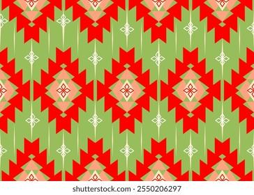 Navajo tribal vector seamless pattern. Geometric ethnic floral pattern Thai silk embroidery 
design for decorative home carpet curtain pillow Boho geometric ornament. Ikat Floral Indian style 