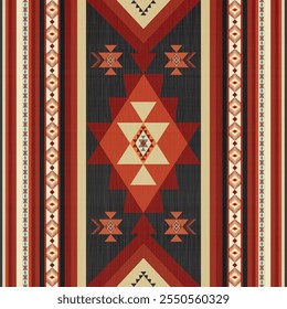 Navajo tribal vetor padrão sem emenda. Ornamento nativo americano. Estilo de decoração étnica do sudoeste. Ornamento geométrico boho. Padrão sem emenda do vetor. Cobertor mexicano, tapete. Ilustração de tapete tecido