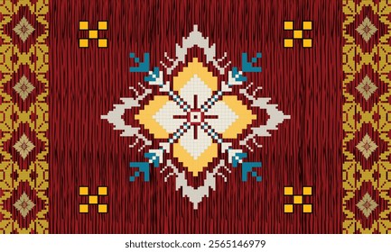  Navajo tribal vector seamless pattern. Native American ornament. Ethnic South Western decor style. Boho geometric ornament. Vector seamless pattern. Mexican blanket, rug. Woven carpet illustration
