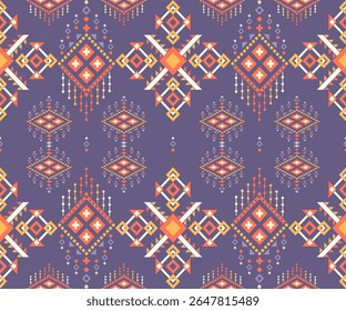 Navajo tribal vector seamless pattern. Native American ornament. Ethnic South Western decor style. Boho geometric ornament. Vector blanket.Woven carpet illustration.purple white and orange.