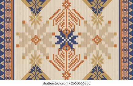 Navajo tribal vetor padrão sem emenda. Ornamento nativo americano. Estilo de decoração étnica do sudoeste. Ornamento geométrico boho. Vetor sem emenda pattern.rug. Ilustração de tapete tecido.