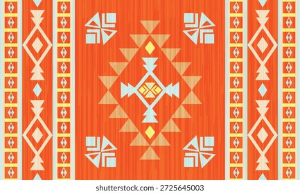 Vetor tribal navajo conceito de padrão sem emenda apresentando símbolos geométricos arrojados e listras rítmicas inspiradas pela tradição. O fluxo visual mostra harmonia cultural. Navajo tribal vetor design de padrão sem costura para marcas têxteis, moda, decoração interior, papel de parede e negócios criativos. Padrão sem emenda do vetor tribal navajo