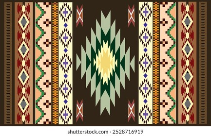 Vetor tribal navajo padrão sem emenda,Ornamento ameríndio,Estilo de decoração étnico sudoeste,Ornamento geométrico Boho,Padrão sem emenda vetor,Cobertor mexicano,Ilustração tapete rug.Woven