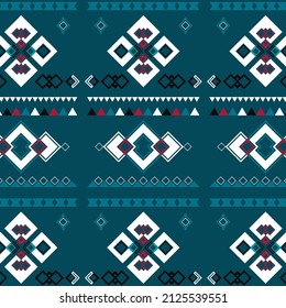 Navajo vector seamless pattern with abstract geometric shapes in smalt blue, white, red, vivid burgundy colors. Design for carpet, scarf, wallpaper, fabric.