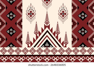 Navajo-inspired southwest seamless pattern with Native American and Aztec ethnic diamond motifs in burgundy and cream tones, perfect for textiles, rustic decor, or tribal fashion themes.