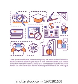 Icono de concepto de arquitectura naval con texto. Educación en ingeniería marina. Trabajador profesional marítimo. Plantilla vectorial de página PPT. Folleto, revista, elemento de diseño del folleto con ilustraciones lineales