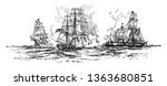 Naval Battle involving fifteen US fleet and light carriers nine Japanese carriers 170 other warships, vintage line drawing or engraving illustration.