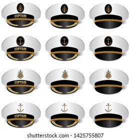 naval captain realistic 3d cap vector icon set isolated on white background