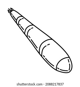 Naval Combat Torpedo Part of Military and Navy Force Equipments Hand Drawn Icon Set Vector.