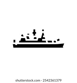 Vector del icono del glifo de la nave del destructor naval. signo de la nave del destructor naval