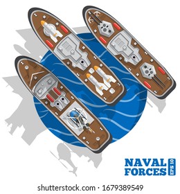 Naval forces. View from above. Isolated on white background. Vector illustration.
