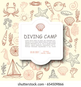 Naval hand drawing vector presentation template. Vintage illustration