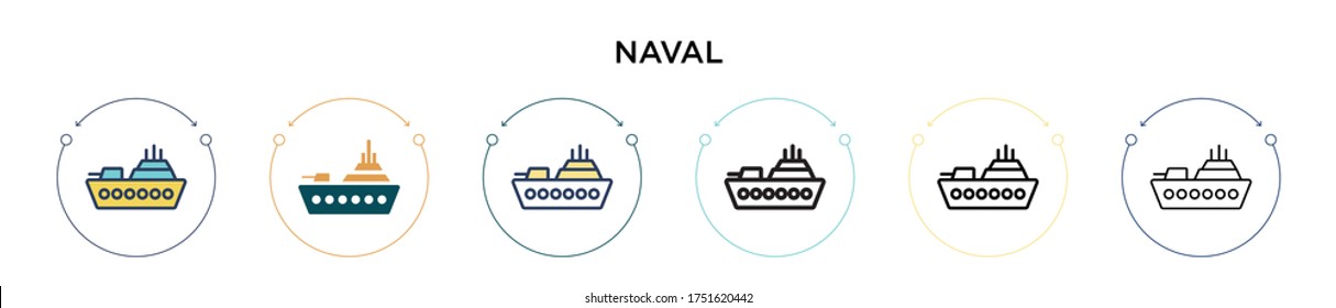 Naval icon in filled, thin line, outline and stroke style. Vector illustration of two colored and black naval vector icons designs can be used for mobile, ui, web