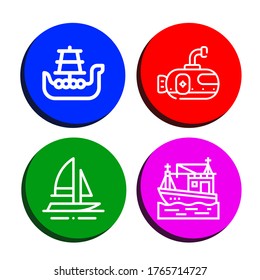 naval icon set. Collection of Battleship, Submarine, Boat icons
