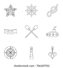 Naval icons set. Outline style set of 9 naval vector icons for web design