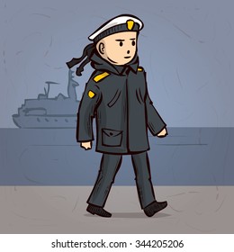 Naval officer. Captain. Hand drawn cartoon vector illustration.