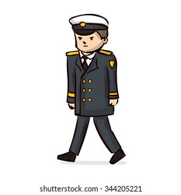 Naval officer. Captain. Hand drawn cartoon vector illustration.