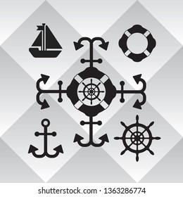 Naval pattern with Lifebuoy, Ship steering, Anchor, Ship