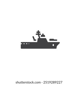 Buque de guerra naval con icono de Vector de cañón. cartel plano lleno para concepto móvil y Diseño web. Icono de glifo de nave de guerra. Símbolo, ilustración del logotipo. Gráficos de Vector
