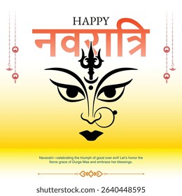 Navaratri celebration with Goddess Durga illustration, tiger, diya lamp, abstract background, typography, Hindu festival poster set, happy Navratri greeting, traditional artwork