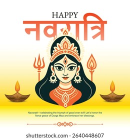 Navaratri celebration with Goddess Durga illustration, tiger, diya lamp, abstract background, typography, Hindu festival poster set, happy Navratri greeting, traditional artwork