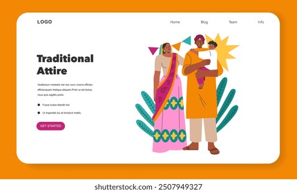 Navaratri concept. Indian couple in traditional attire, celebrating the Hindu festival with joy and cultural pride. Vector illustration.