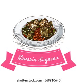 Navarin d'Agneau colorful illustration. Vector illustration of French cuisine.