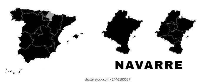 Navarre map, autonomous community in Spain. Spanish administrative division, regions, boroughs and municipalities.