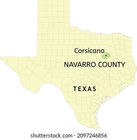 Navarro County and city of Corsicana location on Texas state map