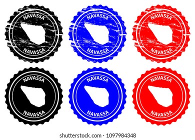 Navassa Island - rubber stamp - vector, Navassa Island map pattern - sticker - black, blue and red