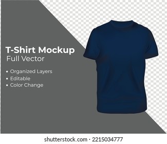 Navi Blue , Dark Blue T-shirt Mockup full vector template with organized layers, editable and color change facilities for merchandise.