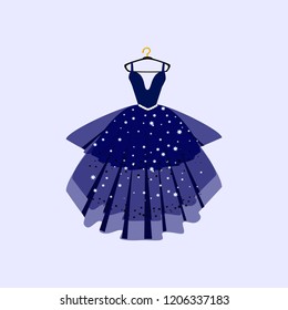 Navi party dress on hanger. Prom dress. Vector Illustration.