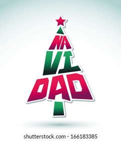 Navidad - Christmas spanish text - tree shape Christmas lettering